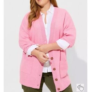 Torrid Plus Size Pink Vegan Cashmere Boyfriend Cardigan V-Neck Sweater‎ Size 3X